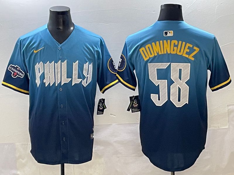 Men 2025 Philadelphia Phillies #58 Dominguez Blue City Edition Nike MLB Jersey style 4